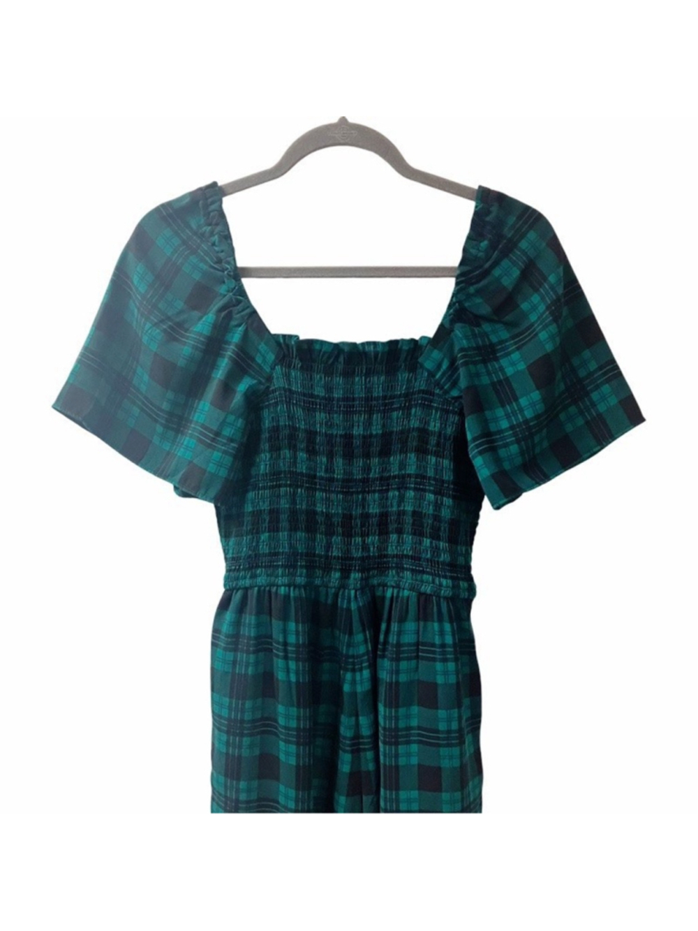 DRAPER JAMES Smocked Jumpsuit Plaid Wide Leg XS Green Black Southern Chic Preppy